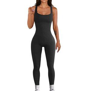 Ribbed Workout Bodysuit Black S Butt Lifting Sculpting Compression Women